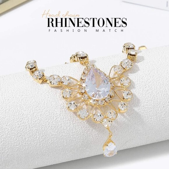 Head Chain Jewelry Crystal Boho Gold Headpiece 1920 Wedding Hair Accessories for - Picture 5 of 7